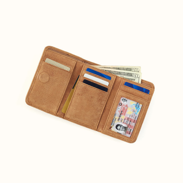 Jill Trifold Wallet In Buffed Leather - Whiskey
