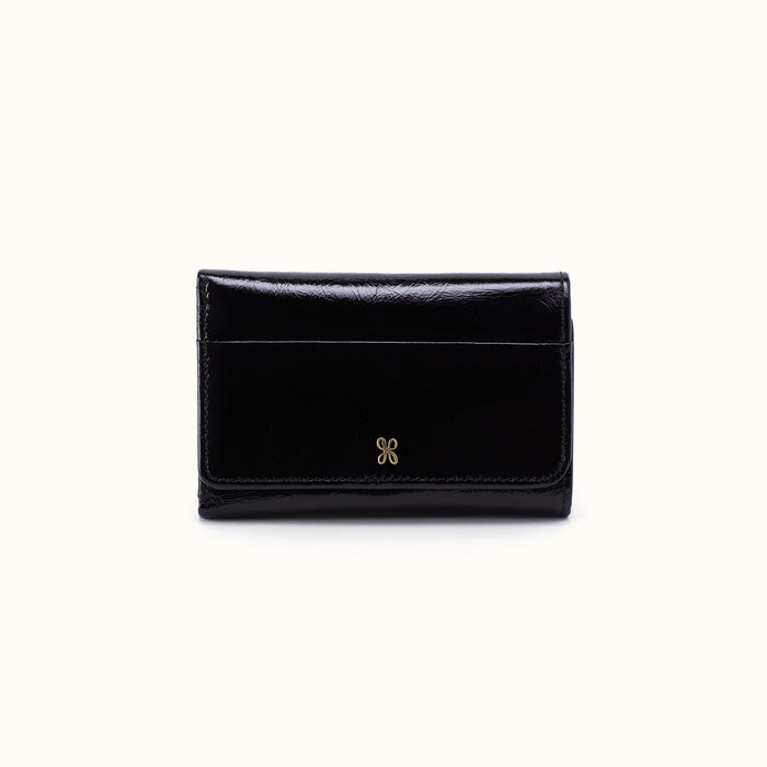 Jill Trifold Wallet In Polished Leather - Black