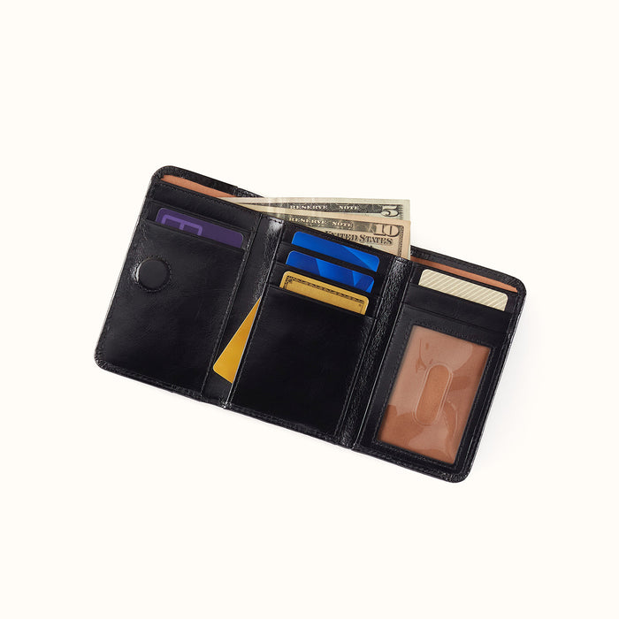 Jill Trifold Wallet In Polished Leather - Black