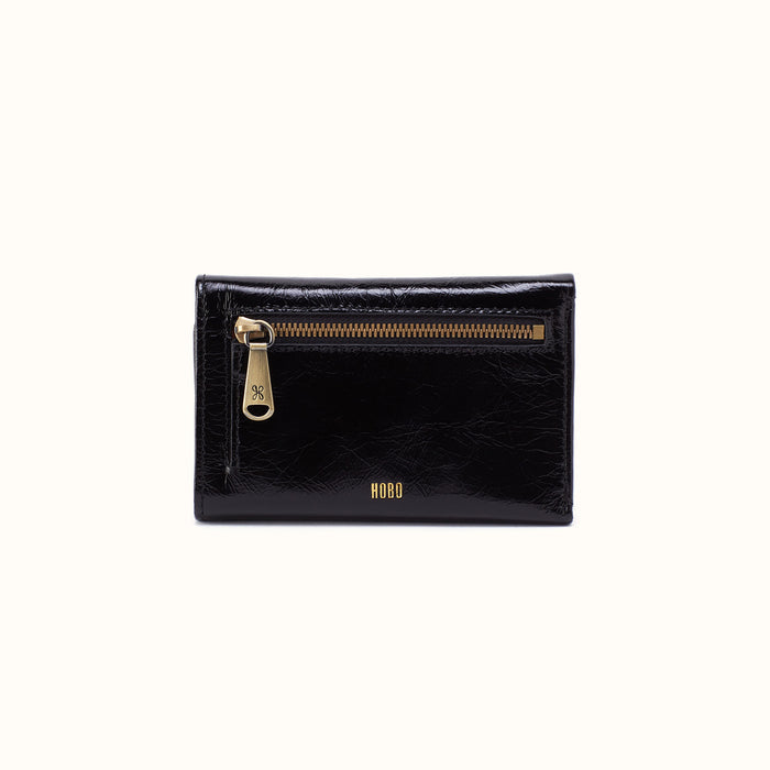 Jill Trifold Wallet In Polished Leather - Black