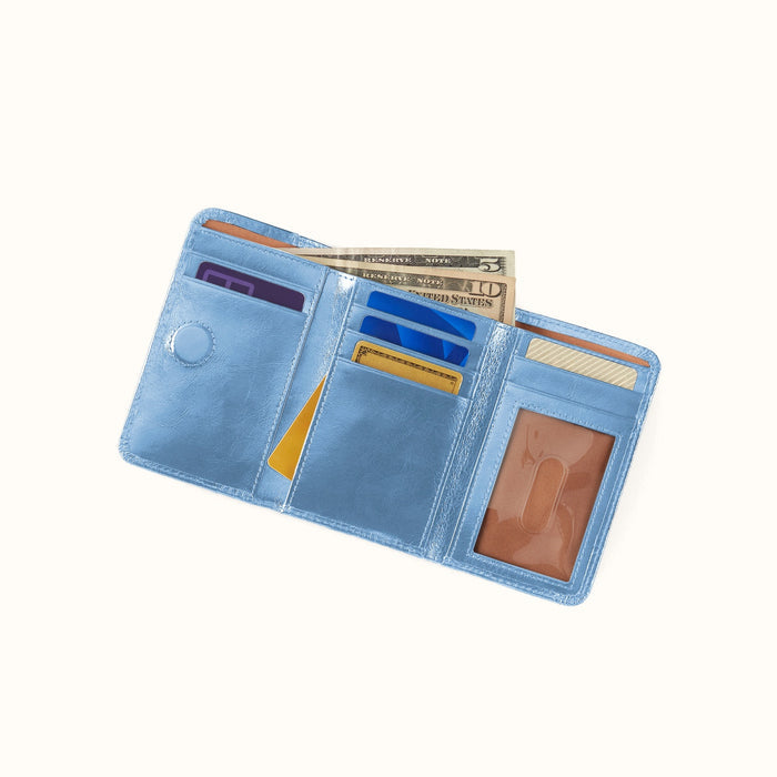 Jill Trifold Wallet In Polished Leather - Faded Denim