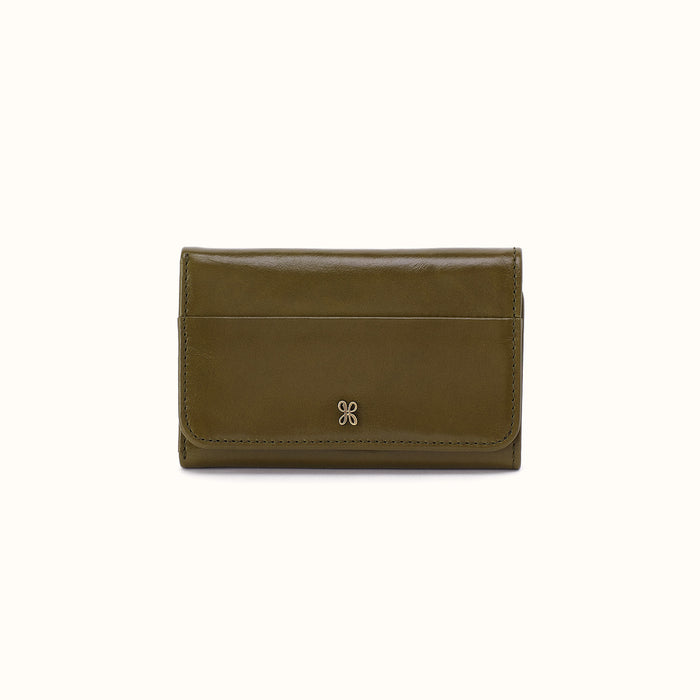 Jill Trifold Wallet In Polished Leather - Olive Veil- FOL