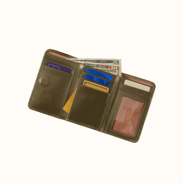 Jill Trifold Wallet In Polished Leather - Olive Veil