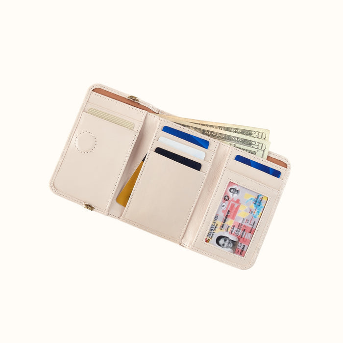Jill Trifold Wallet In Polished Leather - Pale Flax