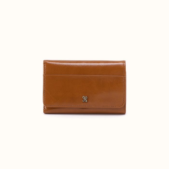 Jill Trifold Wallet In Polished Leather - Truffle