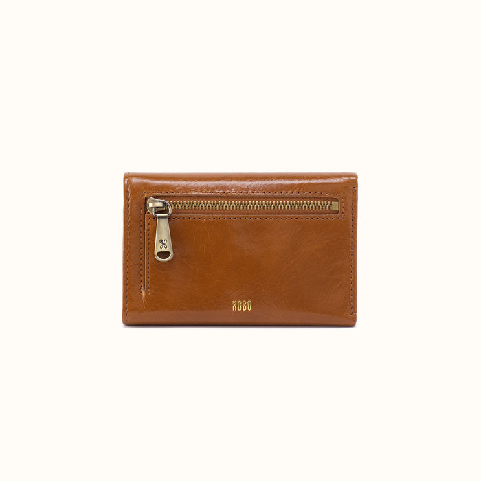 Jill Trifold Wallet In Polished Leather - Truffle