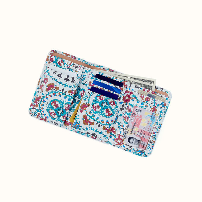 Jill Trifold Wallet in Printed Leather - Batik Blooms