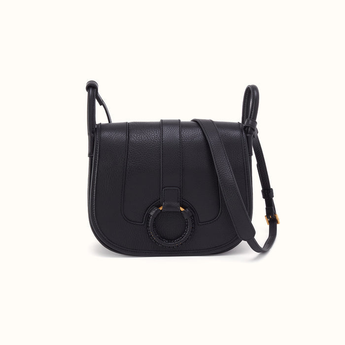 Kiva Large Crossbody in Pebbled Leather - Black- FOL