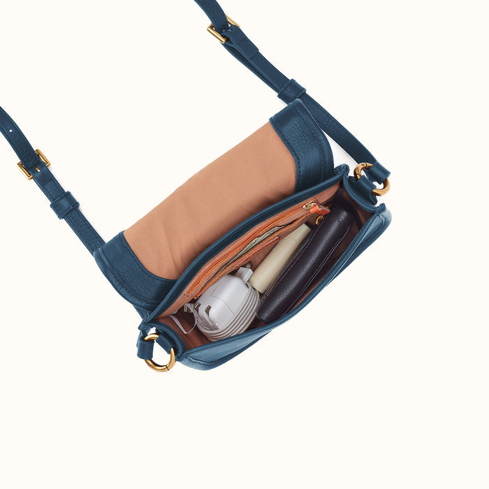 Kiva Small Crossbody in Pebbled Leather - Peacock Feather
