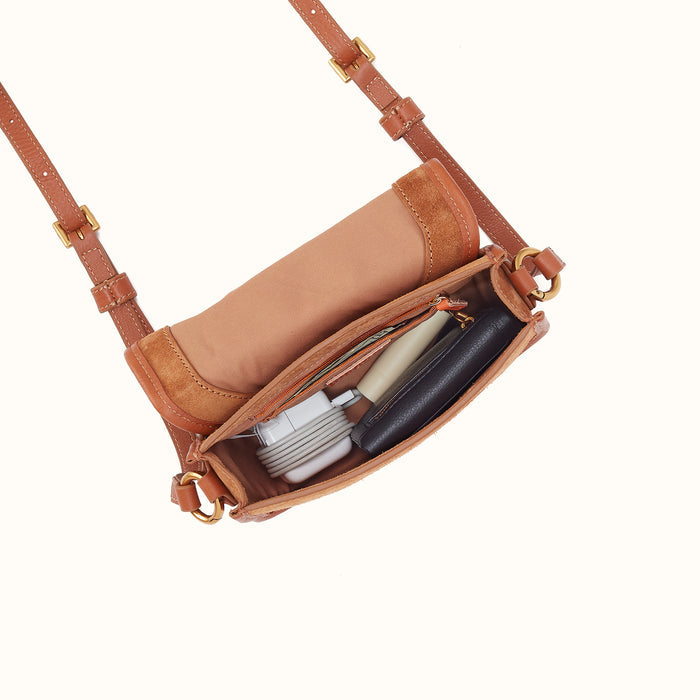 Kiva Small Crossbody in Suede Leather - Oak Barrel