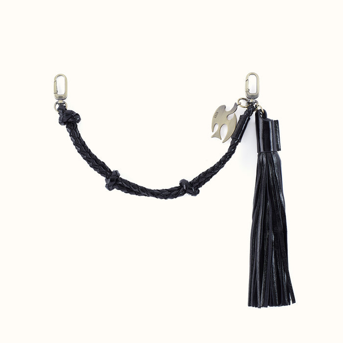 Knot Braid Bag Swag in Polished Leather - Black- FOL