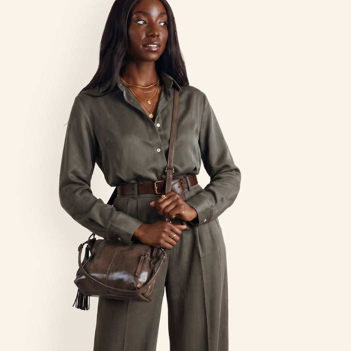Kori Crossbody Shoulder In Buffed Leather - Mocha