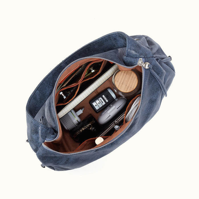 Kori Hobo in Buffed Leather - Indigo Sky