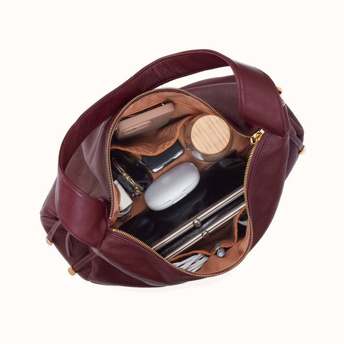 Kori Hobo in Pebbled Leather - Mulberry Glaze
