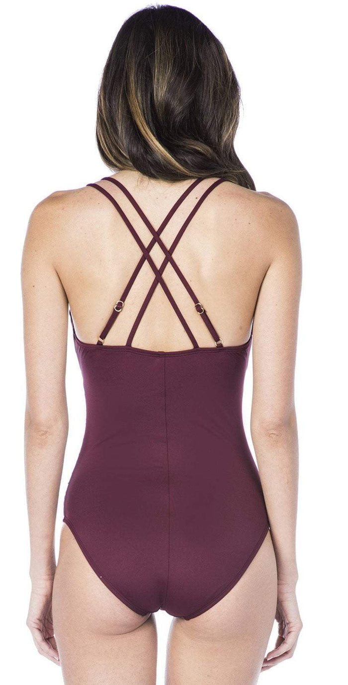 La Blanca Island Goddess Surplice Underwire One-Piece in Mahogany LB8LA16-MHG: