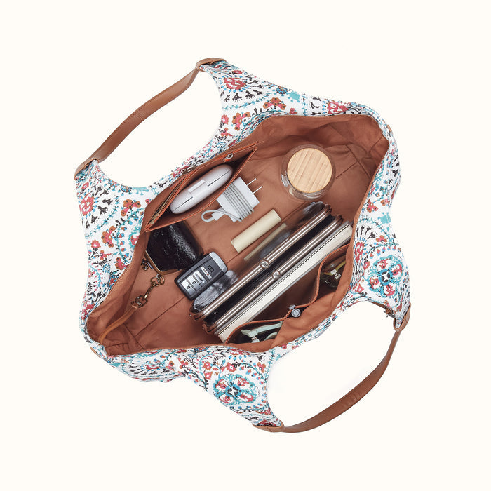 La Jolla Tote in Cotton Canvas - Batik Blooms Canvas