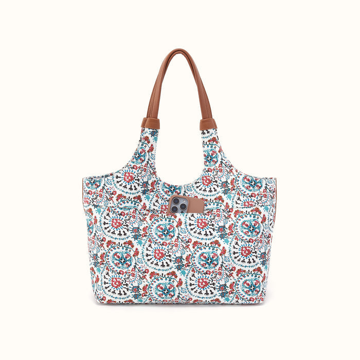 La Jolla Tote in Cotton Canvas - Batik Blooms Canvas