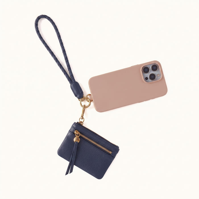 Lasso Phone Wristlet In Pebbled Leather - Ink Navy