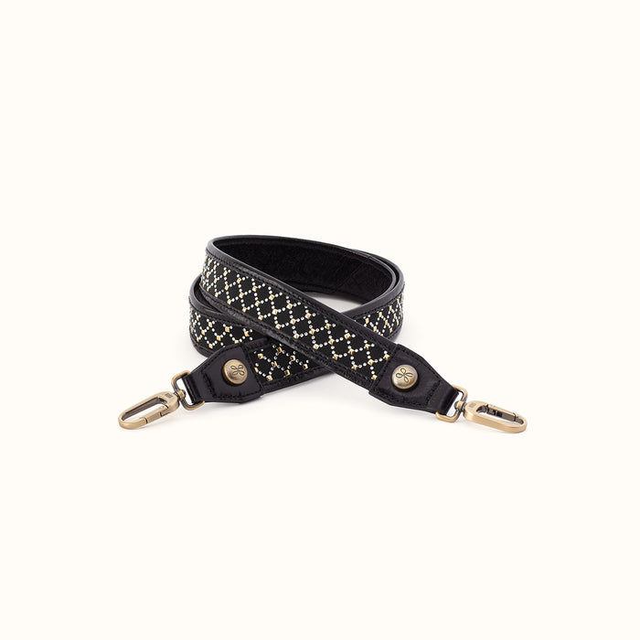Lattice Stud Strap In Polished Leather - Black- FOL