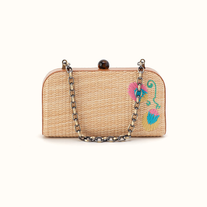 Lauren Minaudiere In Woven Straw - Natural Straw- FOL