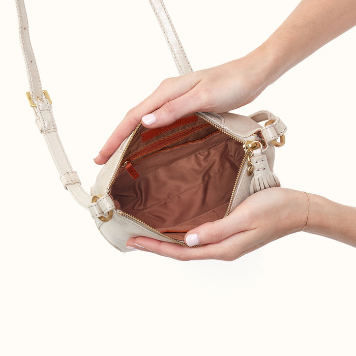 Lexi Crossbody in Metallic Leather - Sand Shimmer