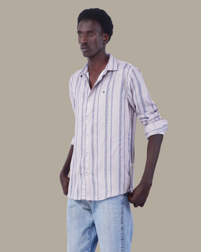Light Beige Striped 100% Polyester Shirt