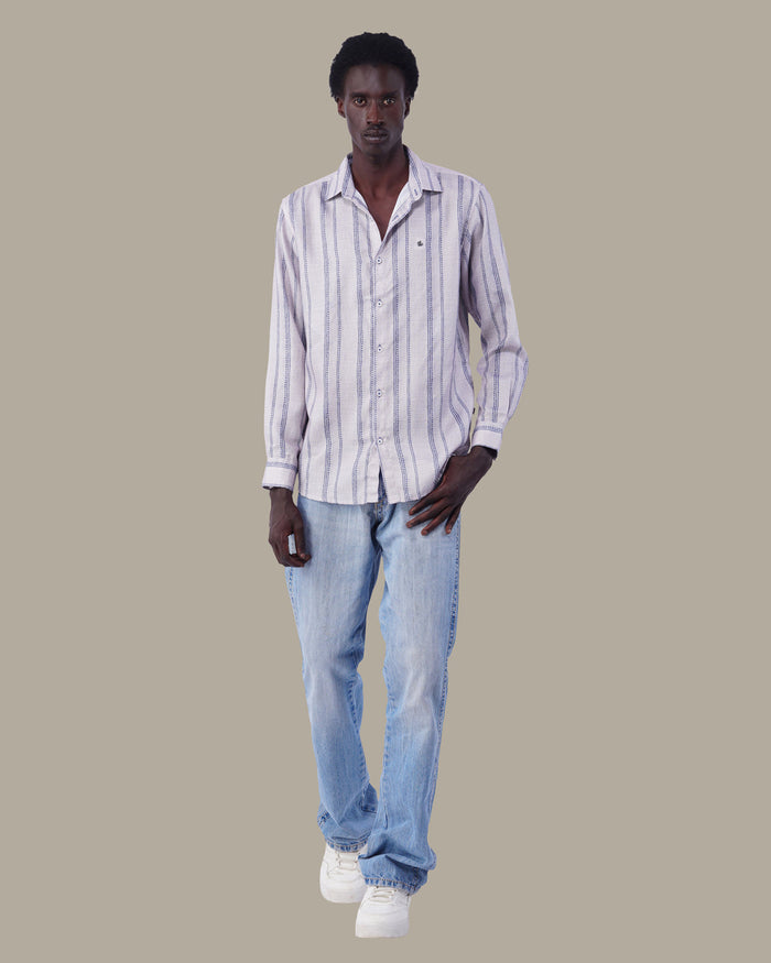 Light Beige Striped 100% Polyester Shirt