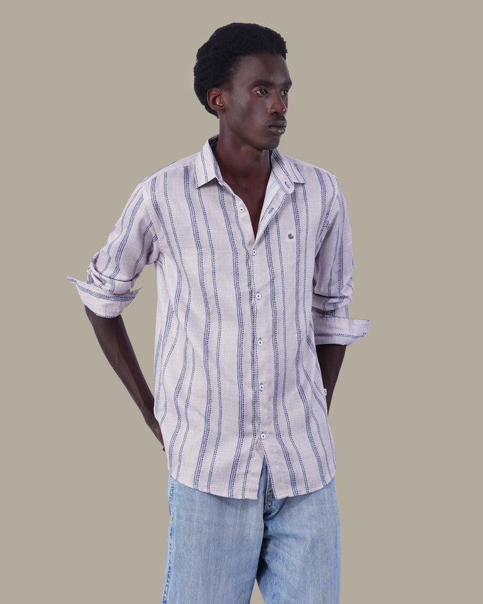 Light Beige Striped 100% Polyester Shirt