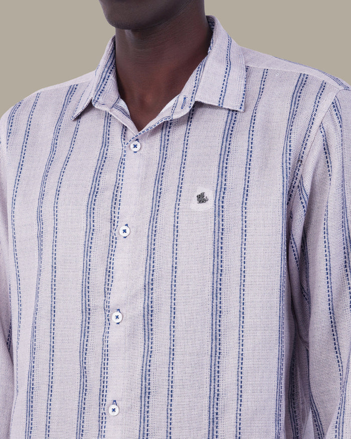 Light Beige Striped 100% Polyester Shirt