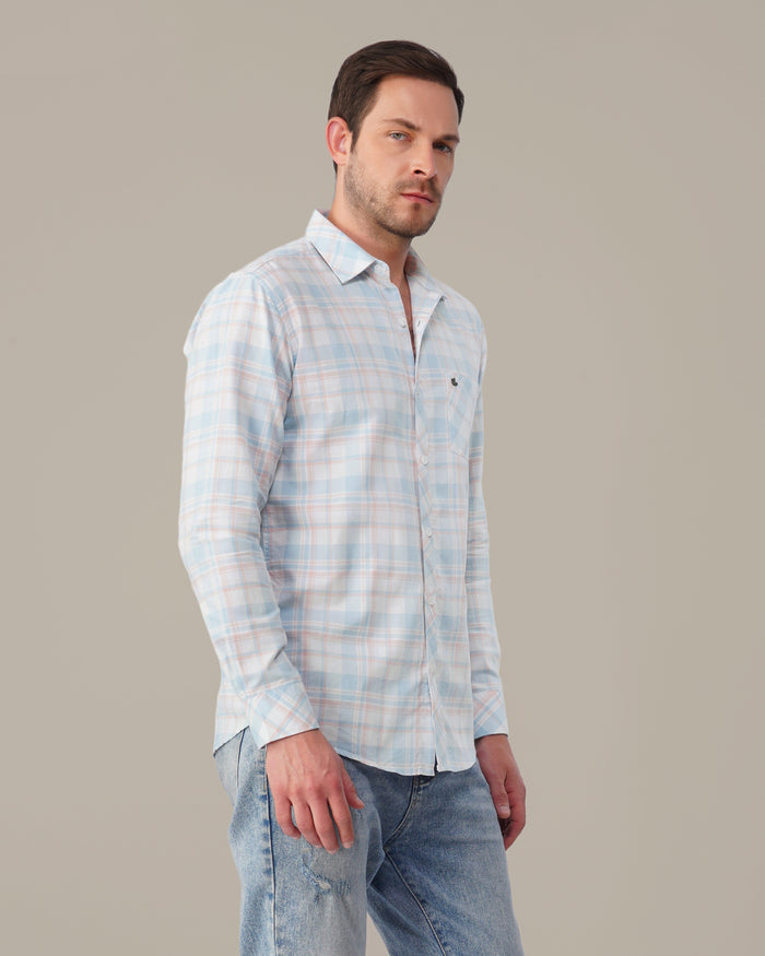 Light Blue Check Oxford Cotton Shirt
