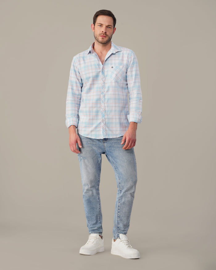Light Blue Check Oxford Cotton Shirt