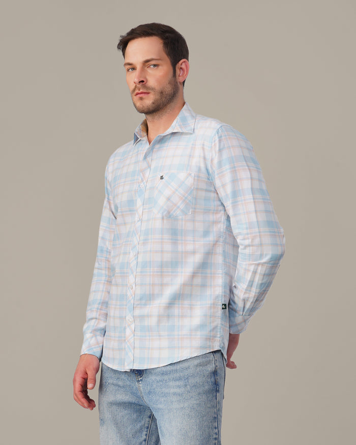 Light Blue Check Oxford Cotton Shirt
