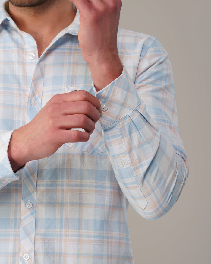 Light Blue Check Oxford Cotton Shirt