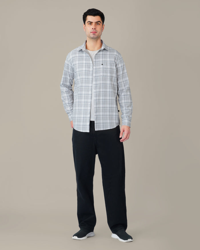 Light Blue Checked 100% Cotton Slub Button-Down Shirt