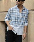 Light Blue Faded Checks Shirt 100% Cotton