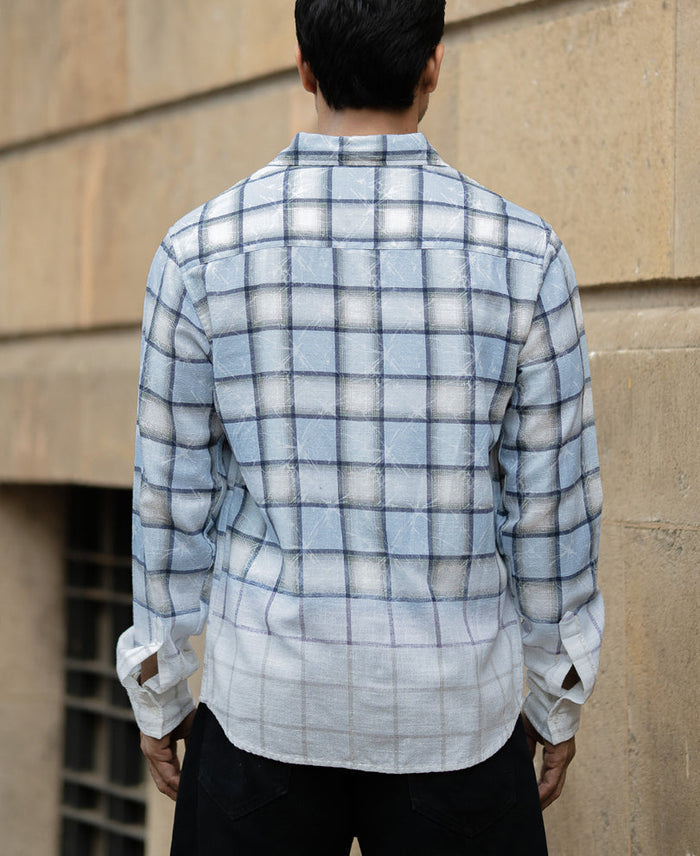 Light Blue Faded Checks Shirt 100% Cotton