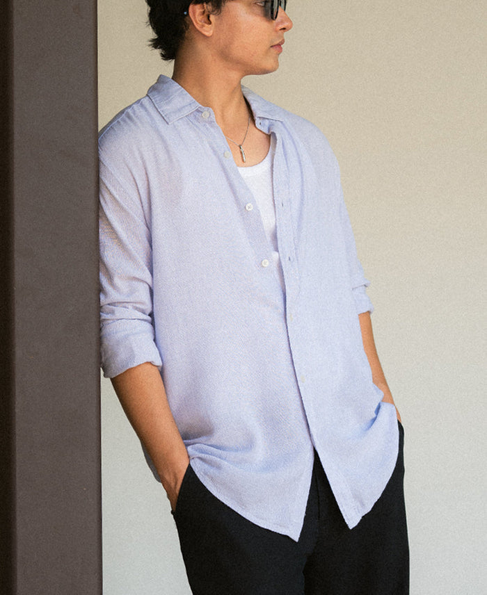 Light Blue Linen Blend Shirt