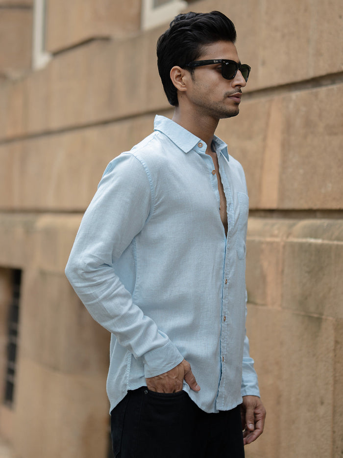Light Blue Linen Blend Shirt
