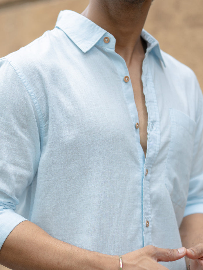 Light Blue Linen Blend Shirt