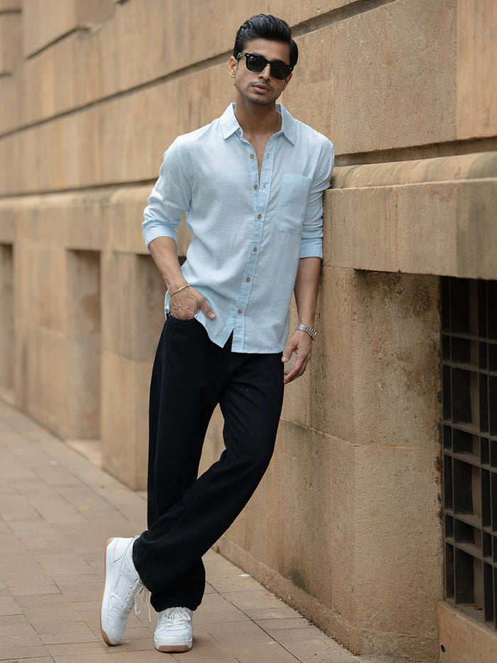 Light Blue Linen Blend Shirt