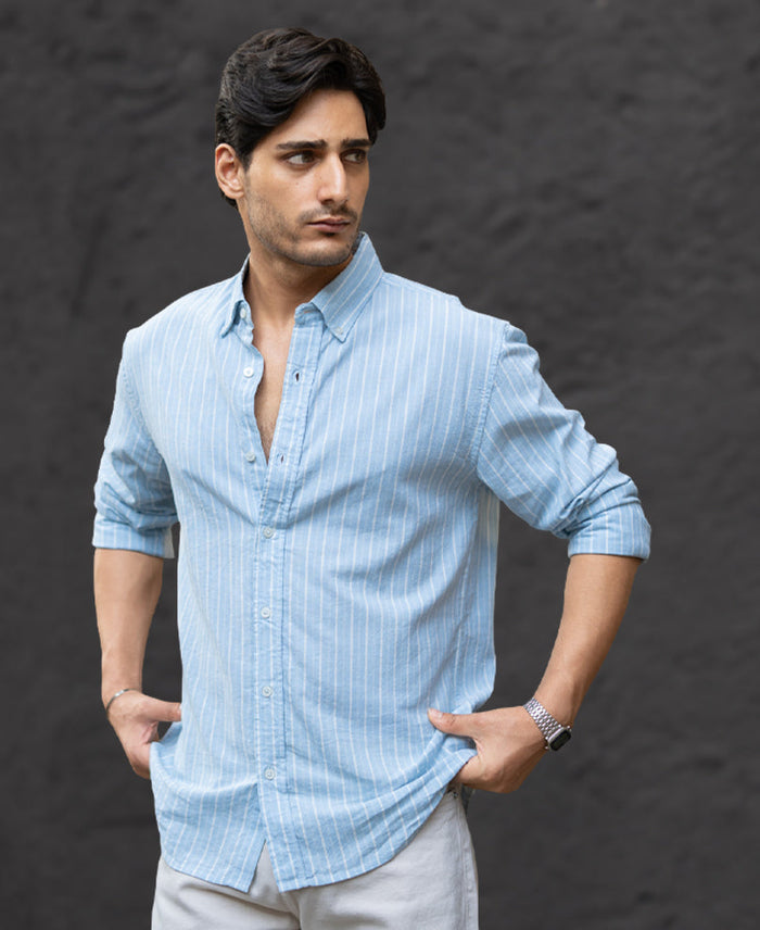 Light Blue Linen Stripe Shirt