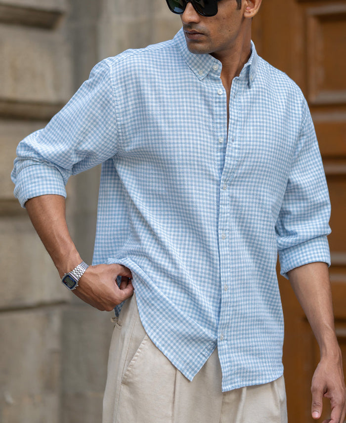 Light Blue Micro Checks Shirt