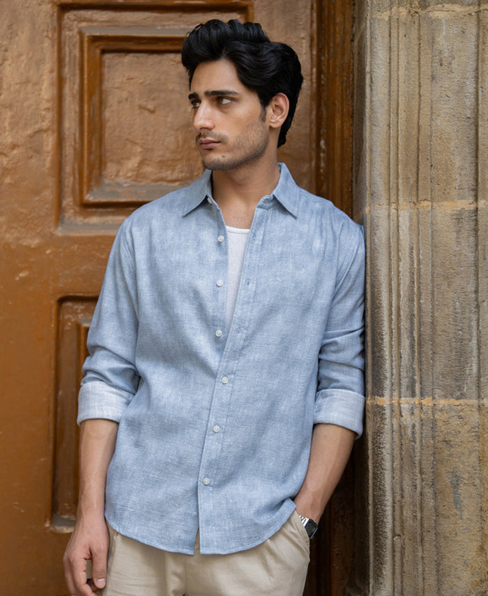 Light Blue Slub Shirt 100% Cotton