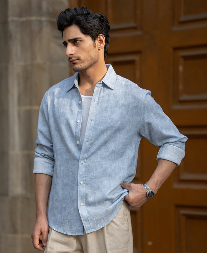 Light Blue Slub Shirt 100% Cotton