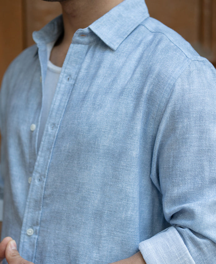 Light Blue Slub Shirt 100% Cotton