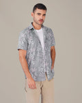 Light Gray Floral Polyester Blend Short Sleeve Shirt