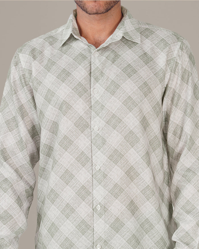 Light Gray Gingham Dobby Print 100% Polyester Shirt