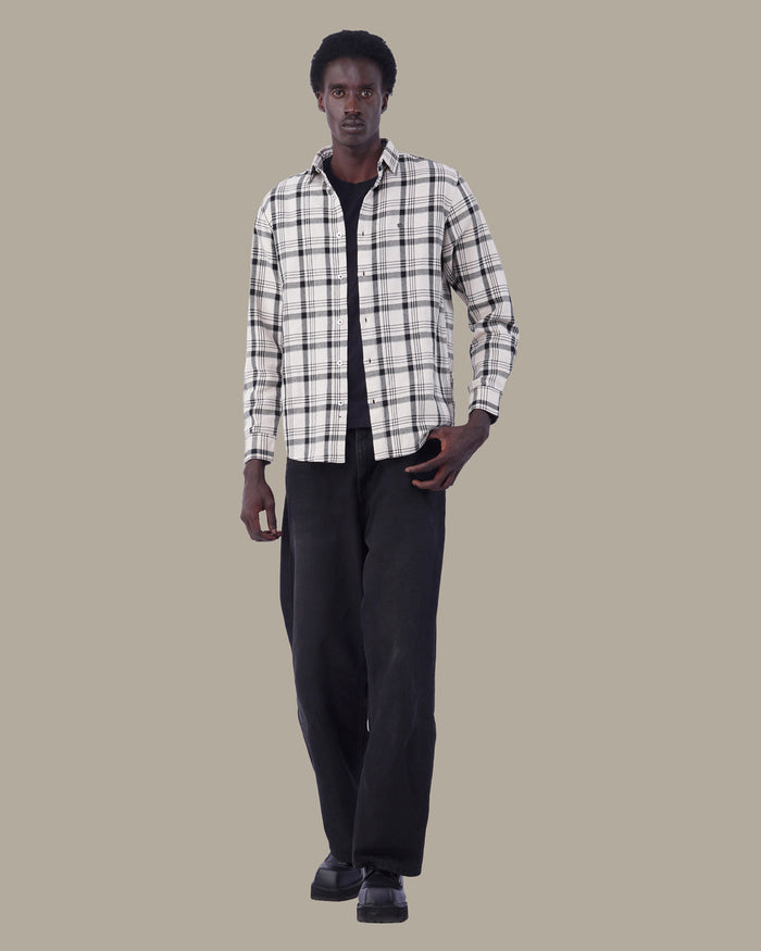 Light Grey and Navy Plaid 100% Cotton Poplin Button-Up Shirt