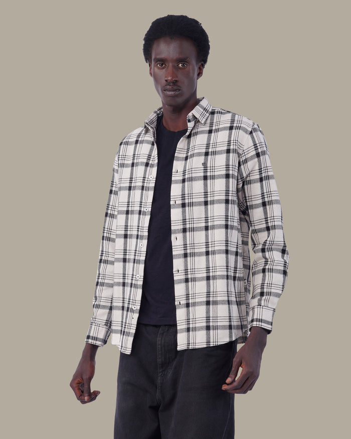 Light Grey and Navy Plaid 100% Cotton Poplin Button-Up Shirt