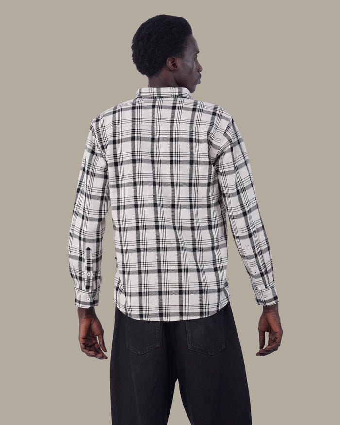 Light Grey and Navy Plaid 100% Cotton Poplin Button-Up Shirt